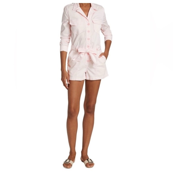Veronica Beard Jeans Pink Winifred Belted Cotton Twill Romper Size S - Picture 1 of 6